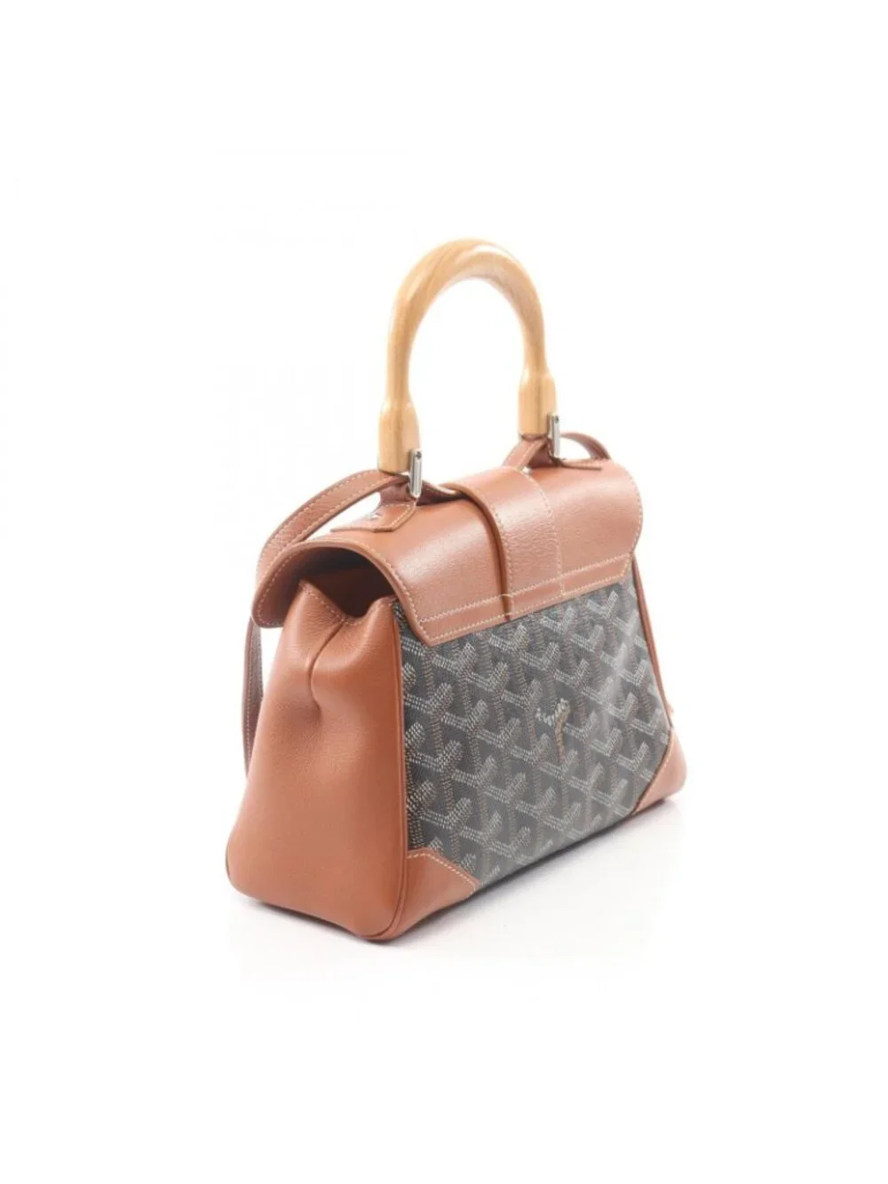 Goyard Handbag Saigon Mini 2-Way Black Brown Canvas Leather Soft